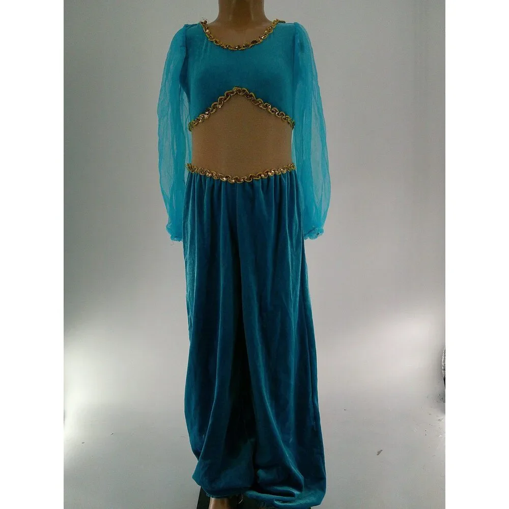 Pre-Owned Dance Costume Art Stone E305 Small Child Teal Jumpsuit Jazz Sequin Ja